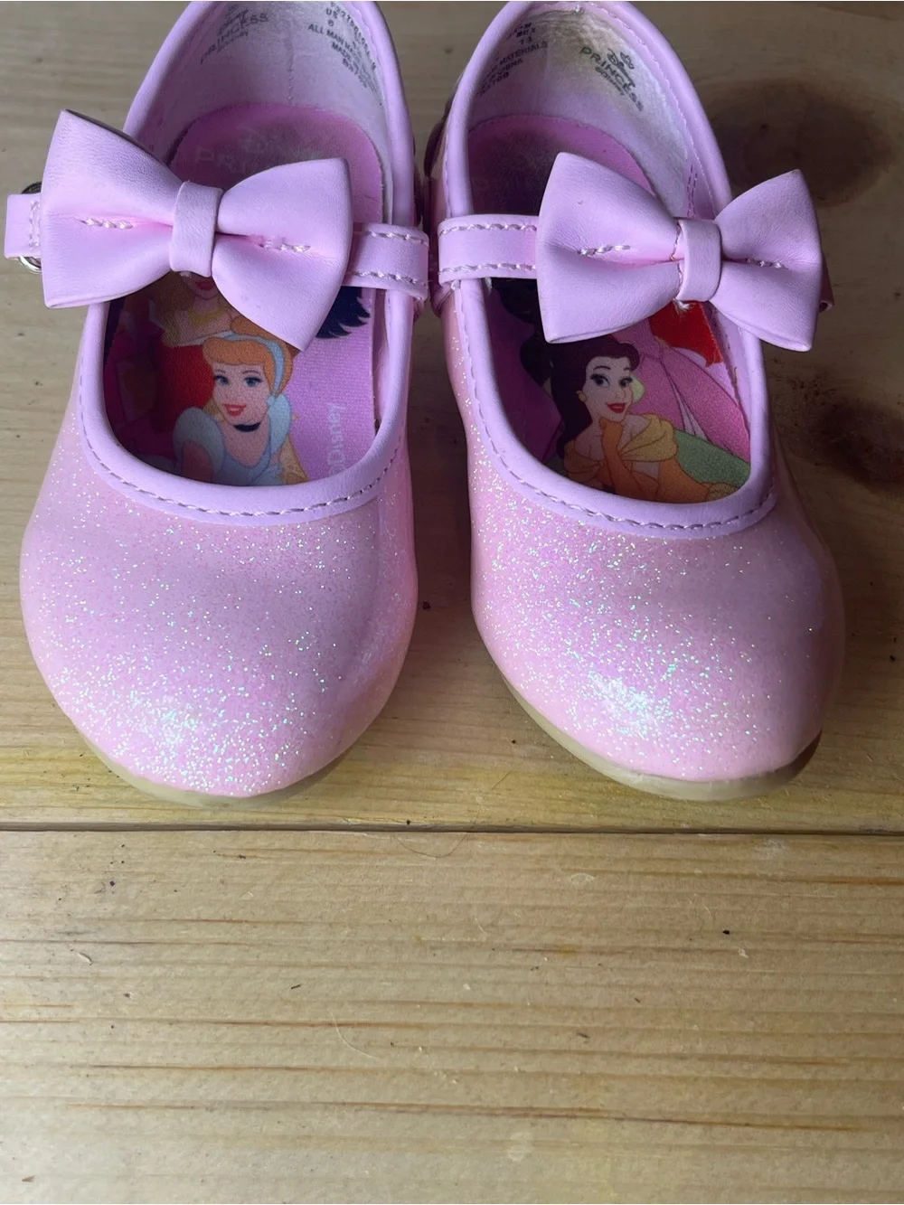Girls' Disney Princess Pink Glitter Mary Jane Dress Shoes with Bows
